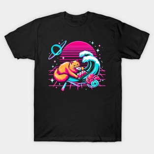 CUTE CAT EATING SUSHI WAVE JAPANESE 80'S VIBE T-Shirt